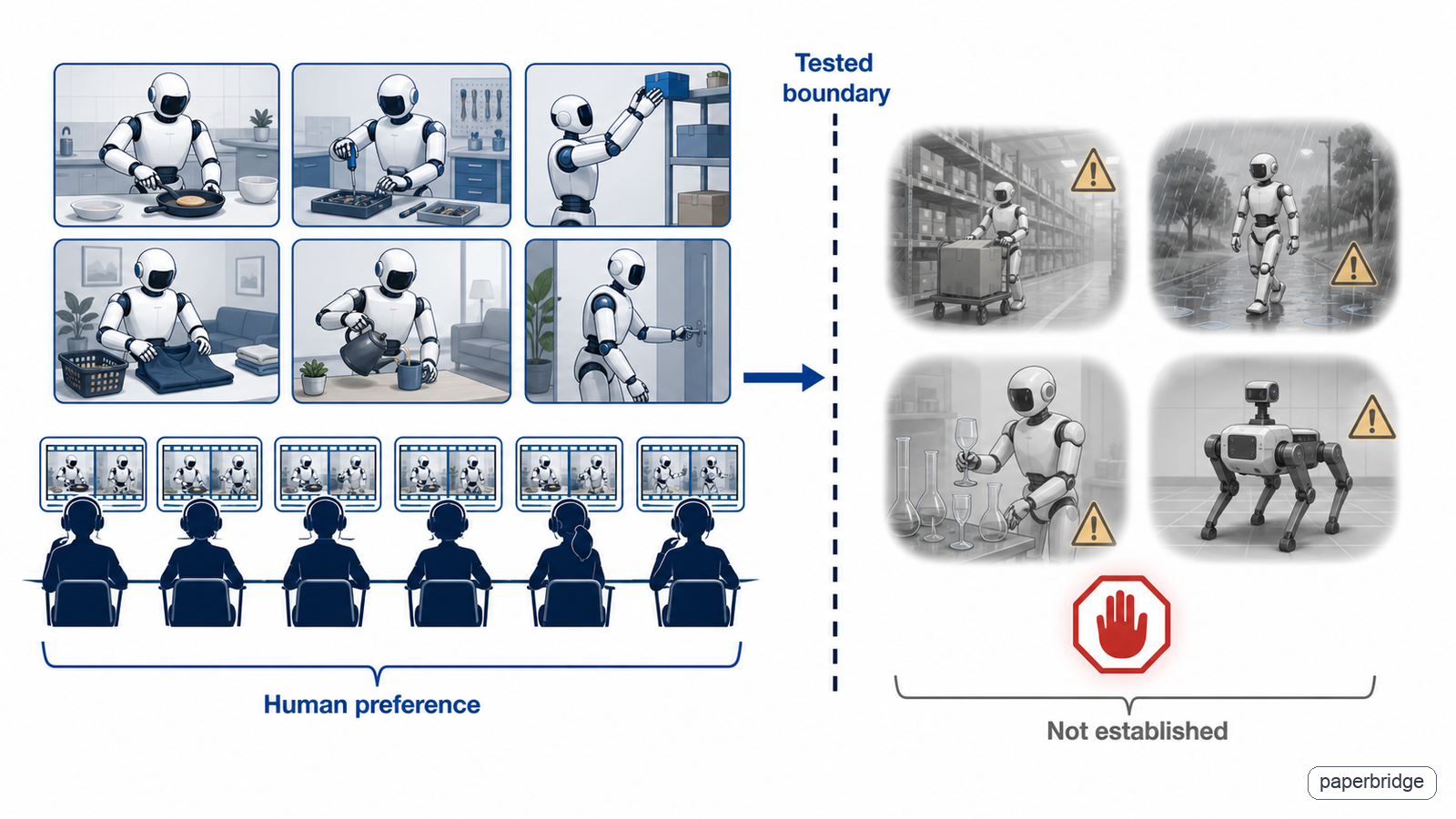 Human preferences favor DreamDojo in edited out-of-distribution scenes, while the evaluation scope remains narrow.